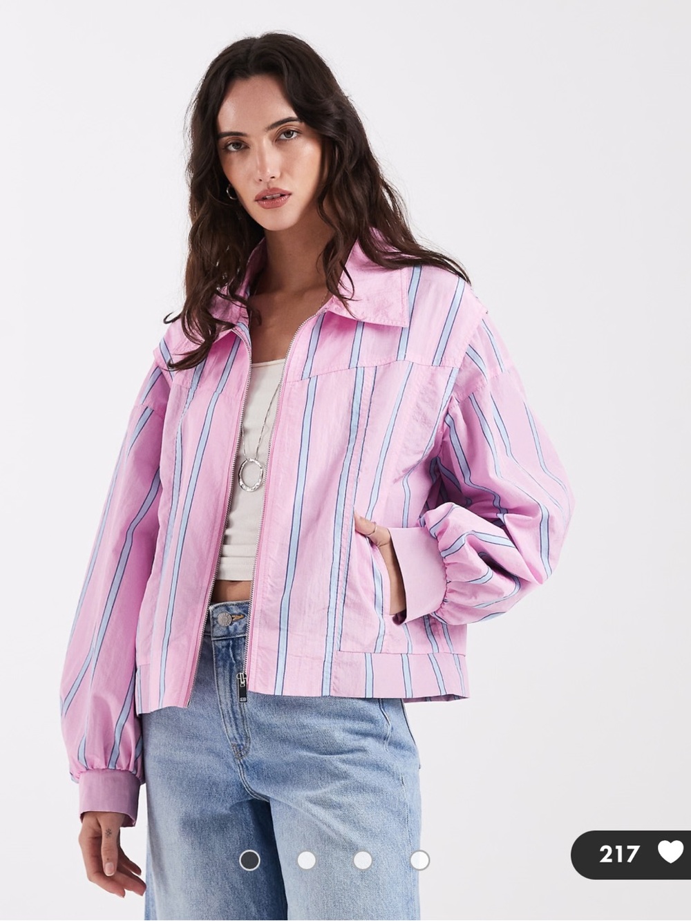 Laagam Watson striped bomber jacket in pink and blue